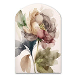 Blooming Peony In Gray Earth Tones V - Asymmetric Metal Wall Art