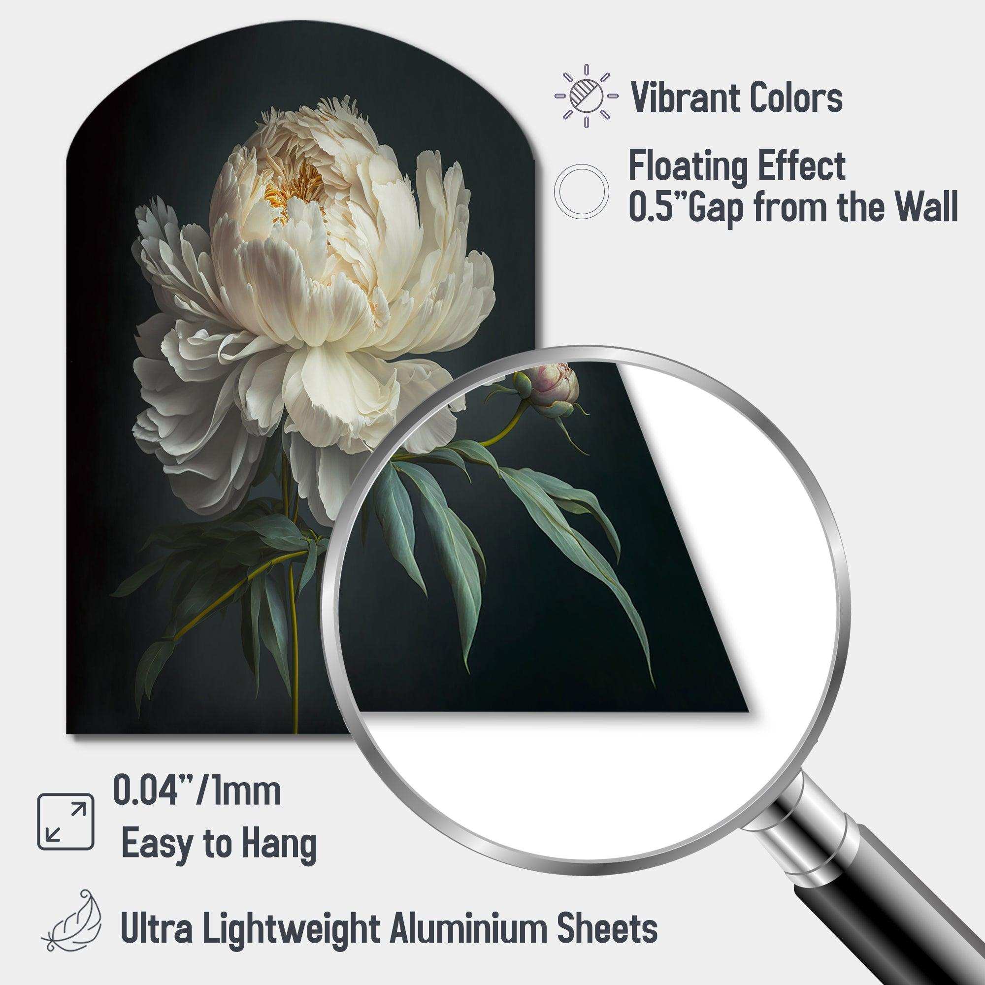 Blooming White Peony V - Asymmetric Metal Wall Art