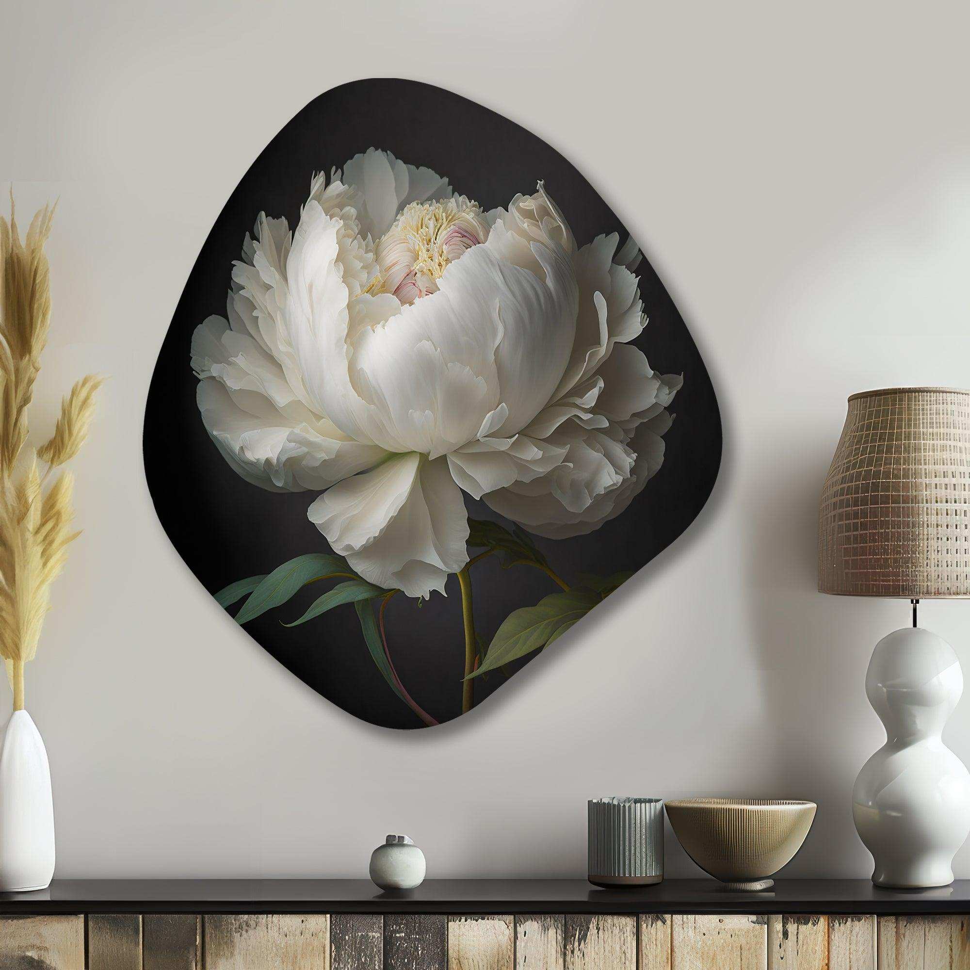 Blooming White Peony VI - Asymmetric Metal Wall Art