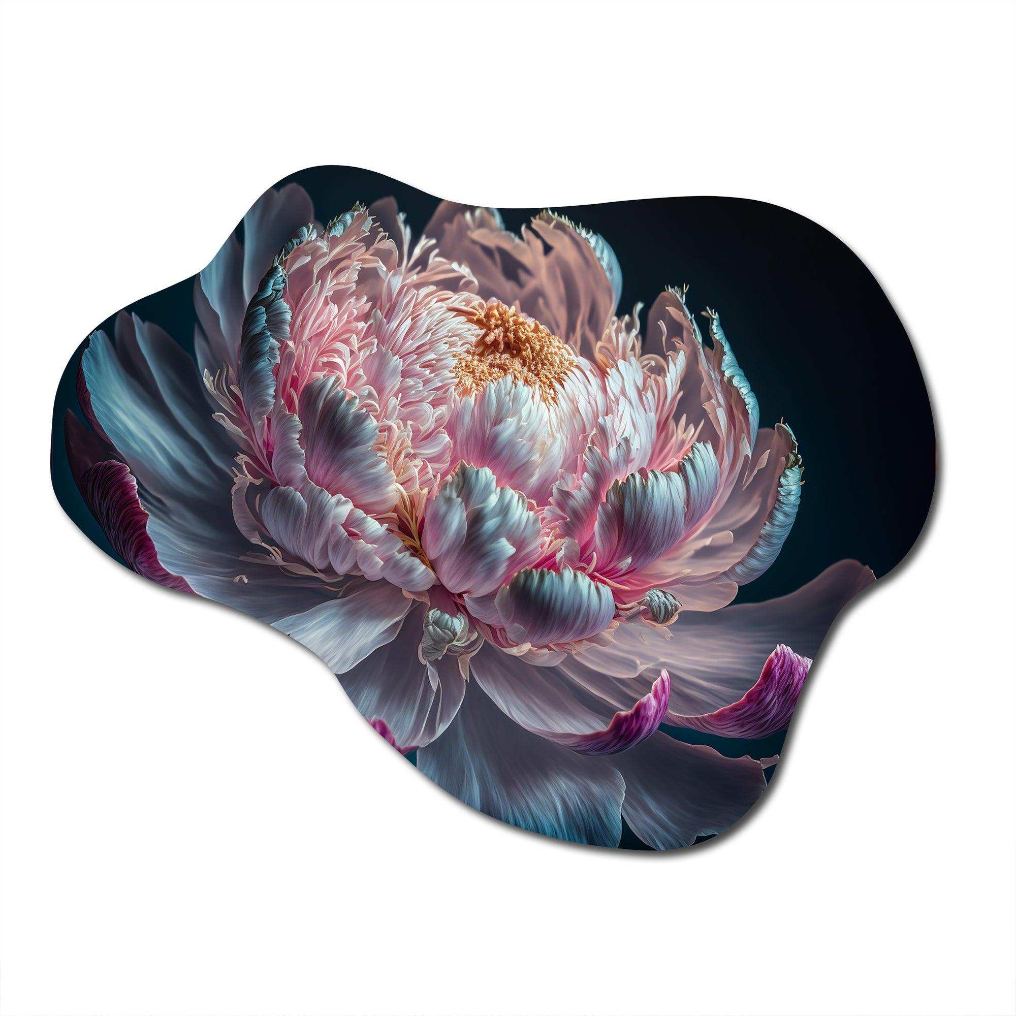 Blossoming Pink And White Peony IV - Asymmetric Metal Wall Art