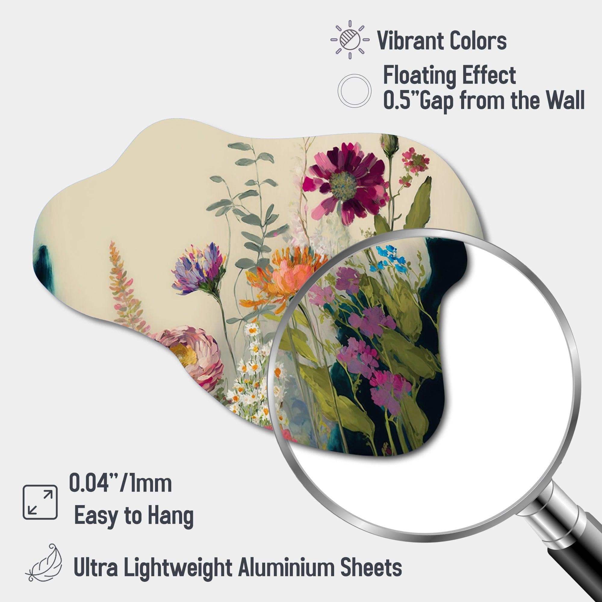 Painted Blossoming Wildflowers I - Asymmetric Metal Wall Art