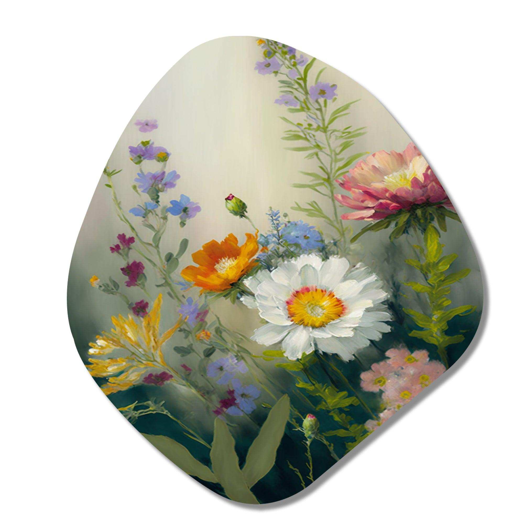 Painted Blossoming Wildflowers VI - Asymmetric Metal Wall Art