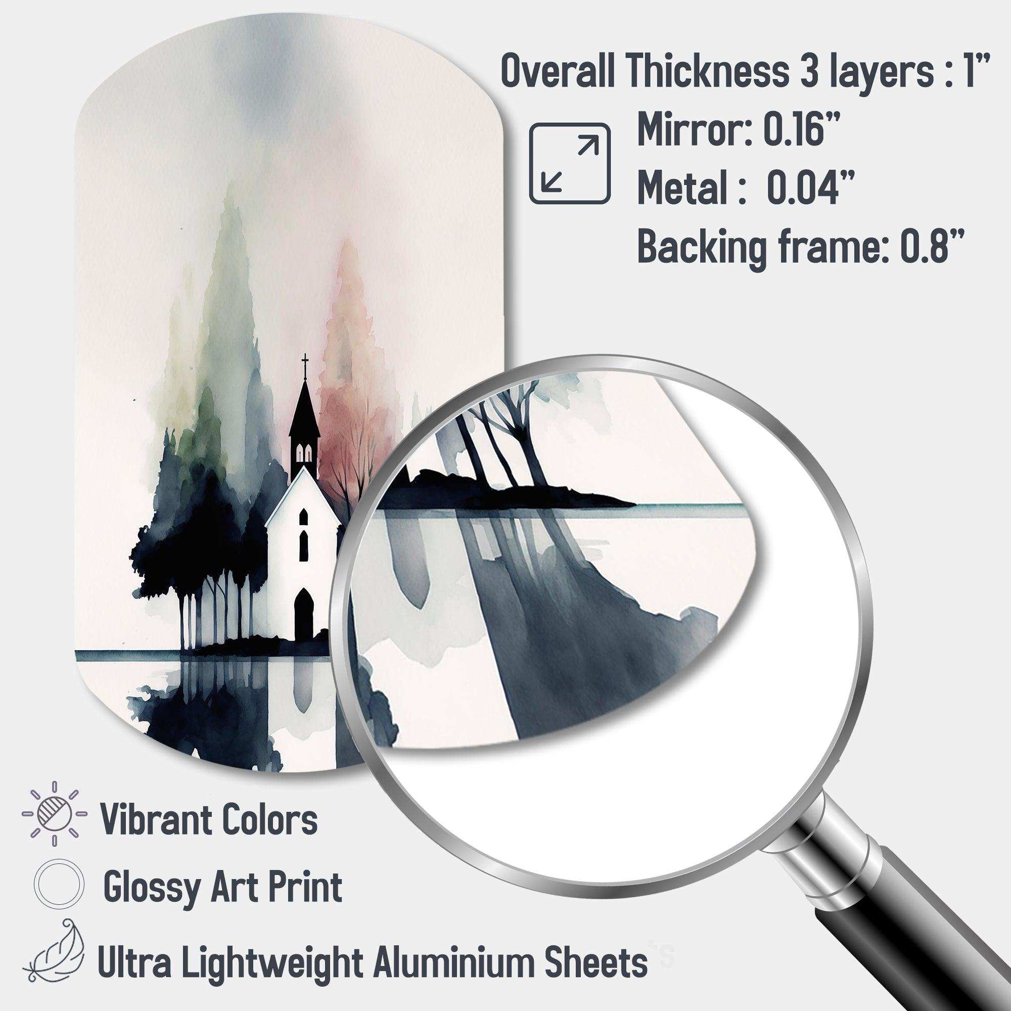 Picturesque Church In The Countryside - Asymmetric Metal Wall Art