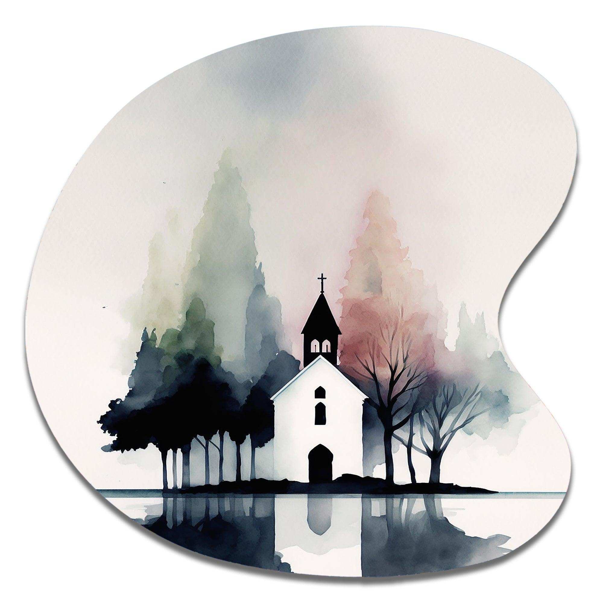 Picturesque Church In The Countryside - Asymmetric Metal Wall Art