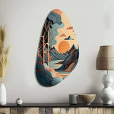 Mountain Trees In Retro Graphic Blue - Asymmetric Metal Wall Art