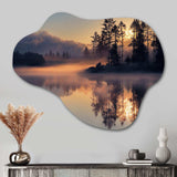 Morning Fog Over The Lake Sunset I - Asymmetric Metal Wall Art