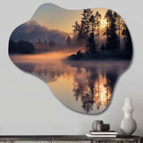 Morning Fog Over The Lake Sunset I - Asymmetric Metal Wall Art
