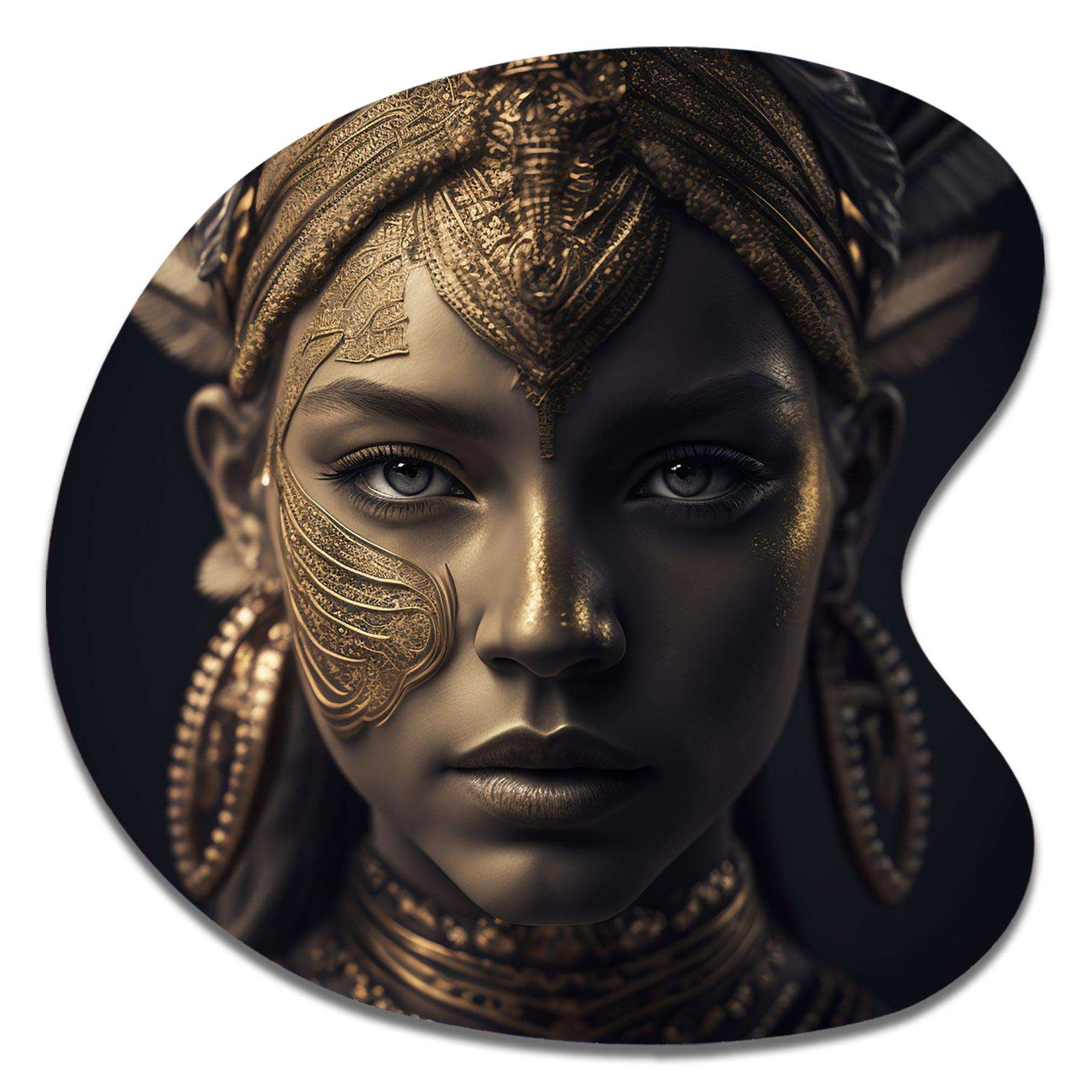 Bohemian Woman Traditional Headdress Vintage Gold I - Asymmetric Metal Wall Art