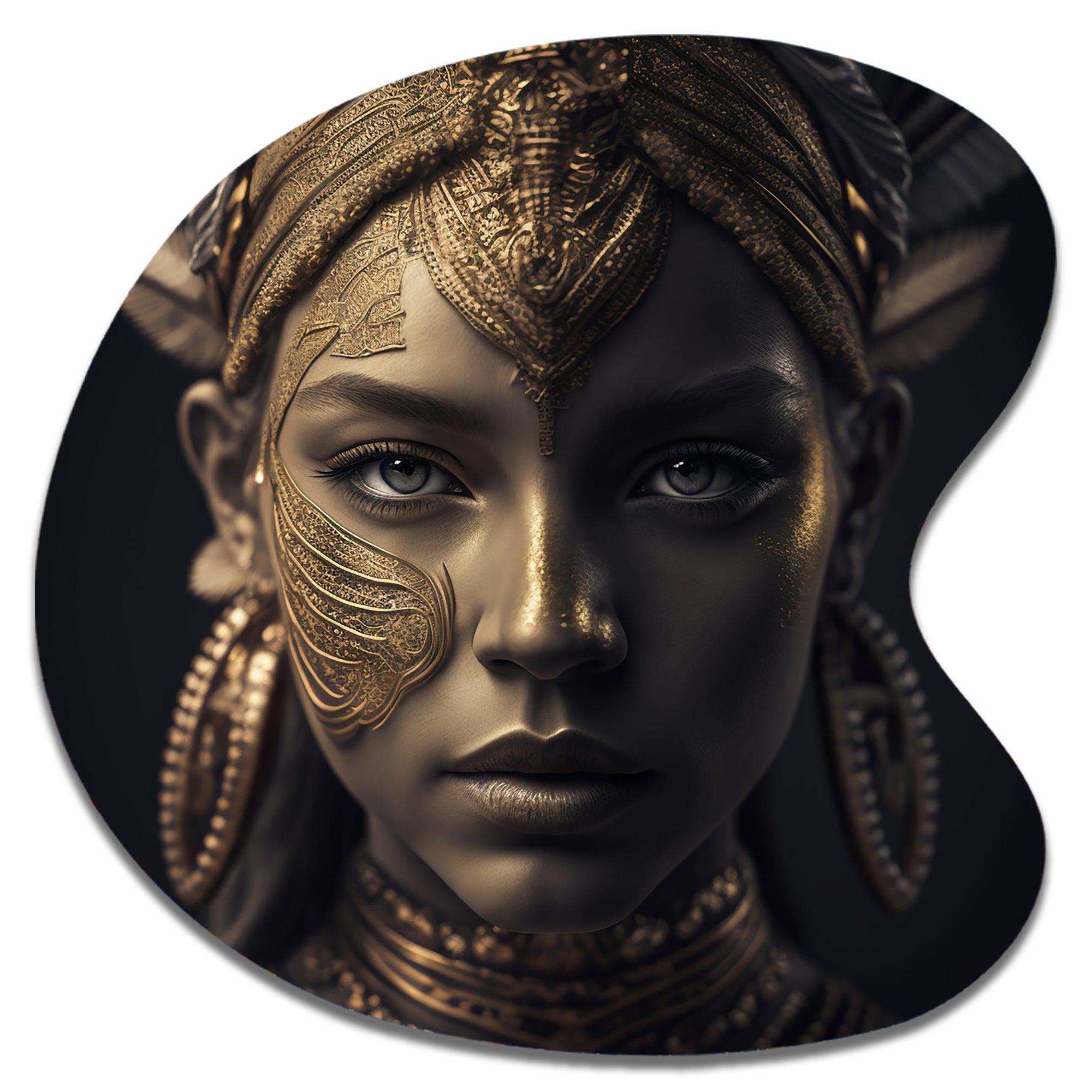 Bohemian Woman Traditional Headdress Vintage Gold I - Asymmetric Metal Wall Art