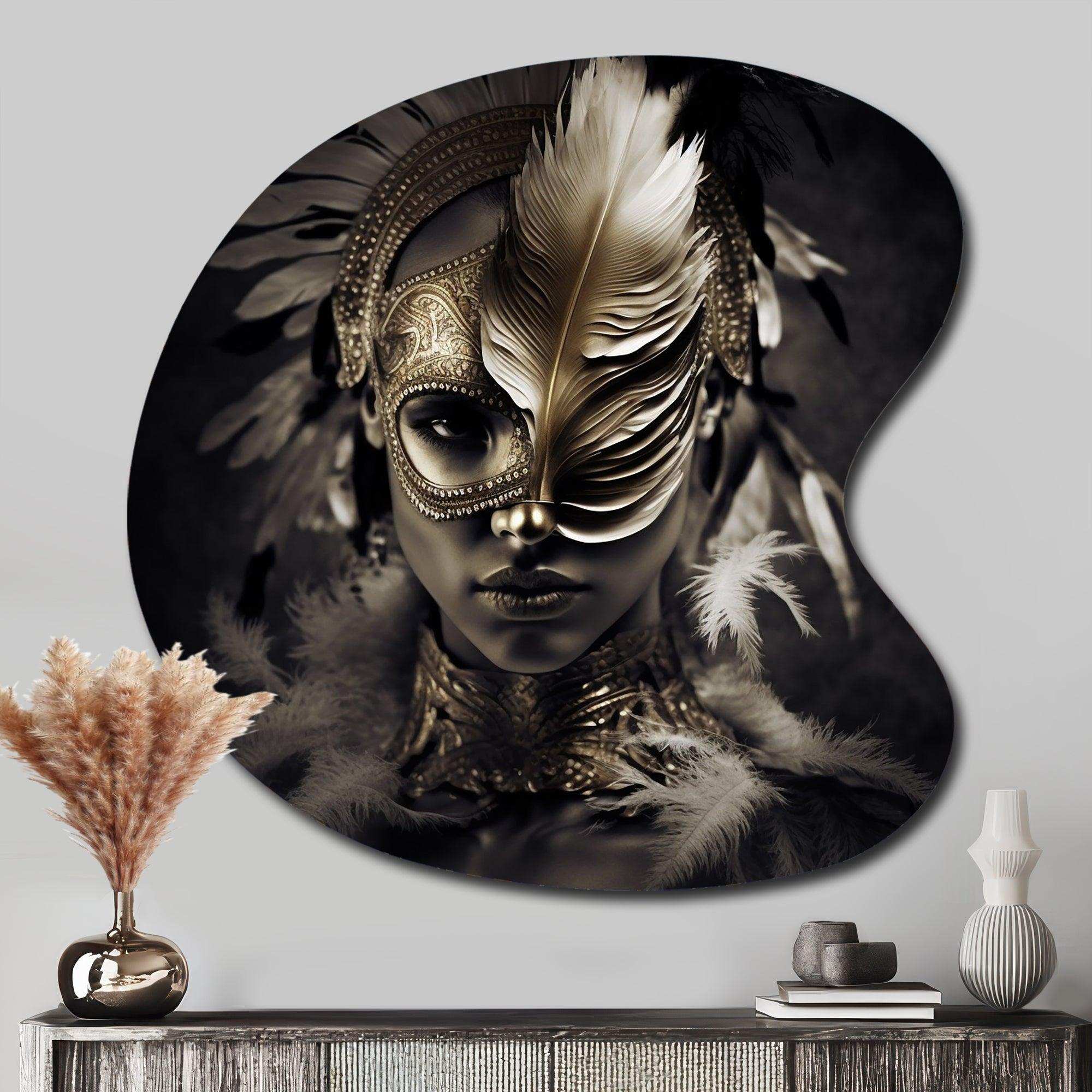 Bohemian Woman Traditional Headdress Vintage Gold III - Asymmetric Metal Wall Art