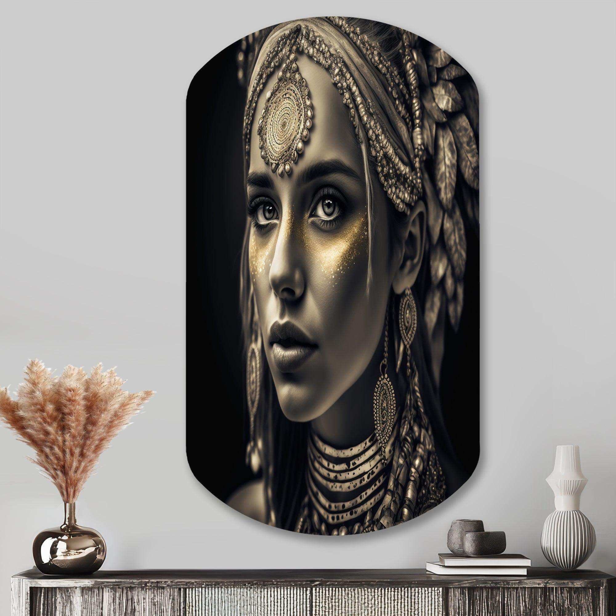Bohemian Woman Traditional Headdress Vintage Gold V - Asymmetric Metal Wall Art