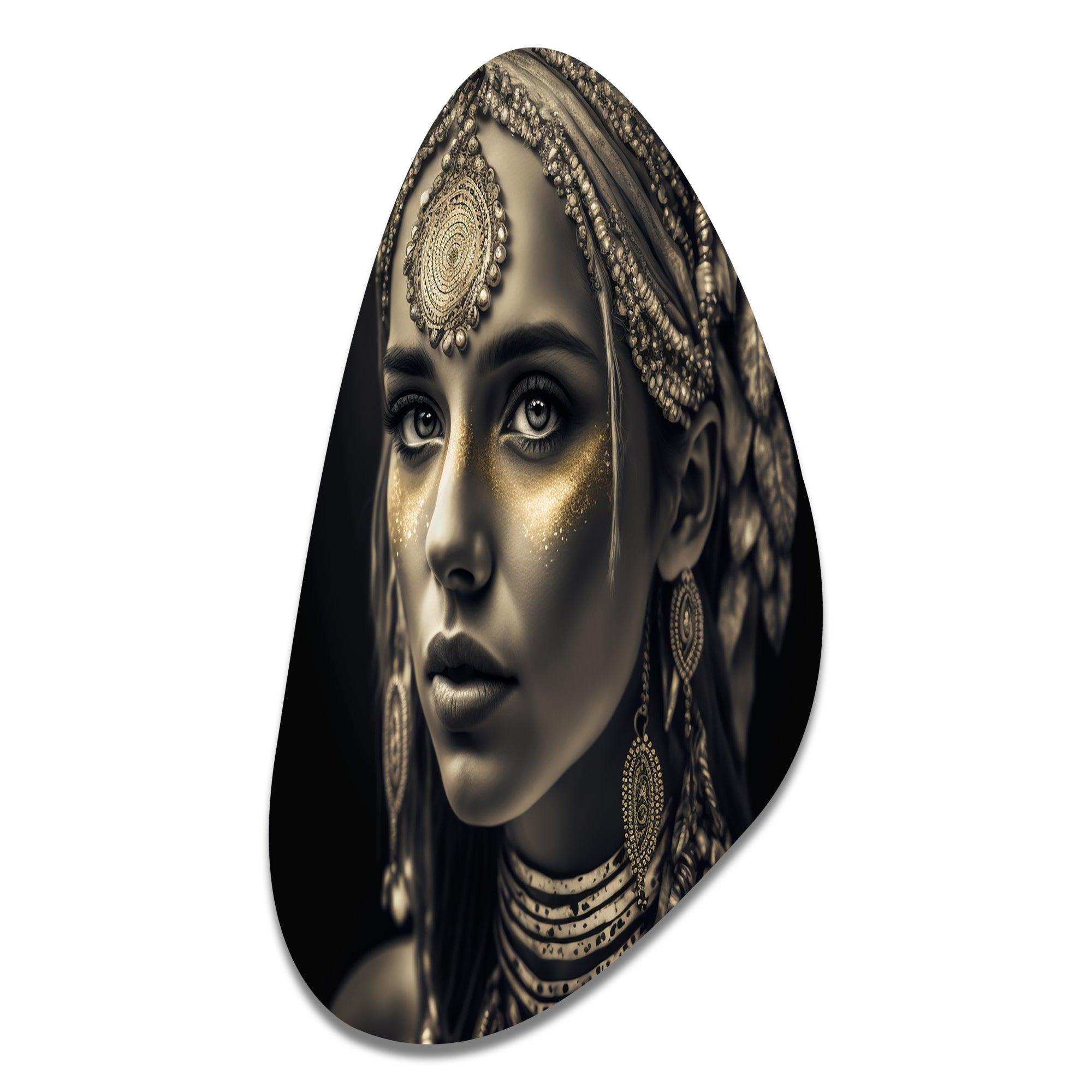 Bohemian Woman Traditional Headdress Vintage Gold V - Asymmetric Metal Wall Art