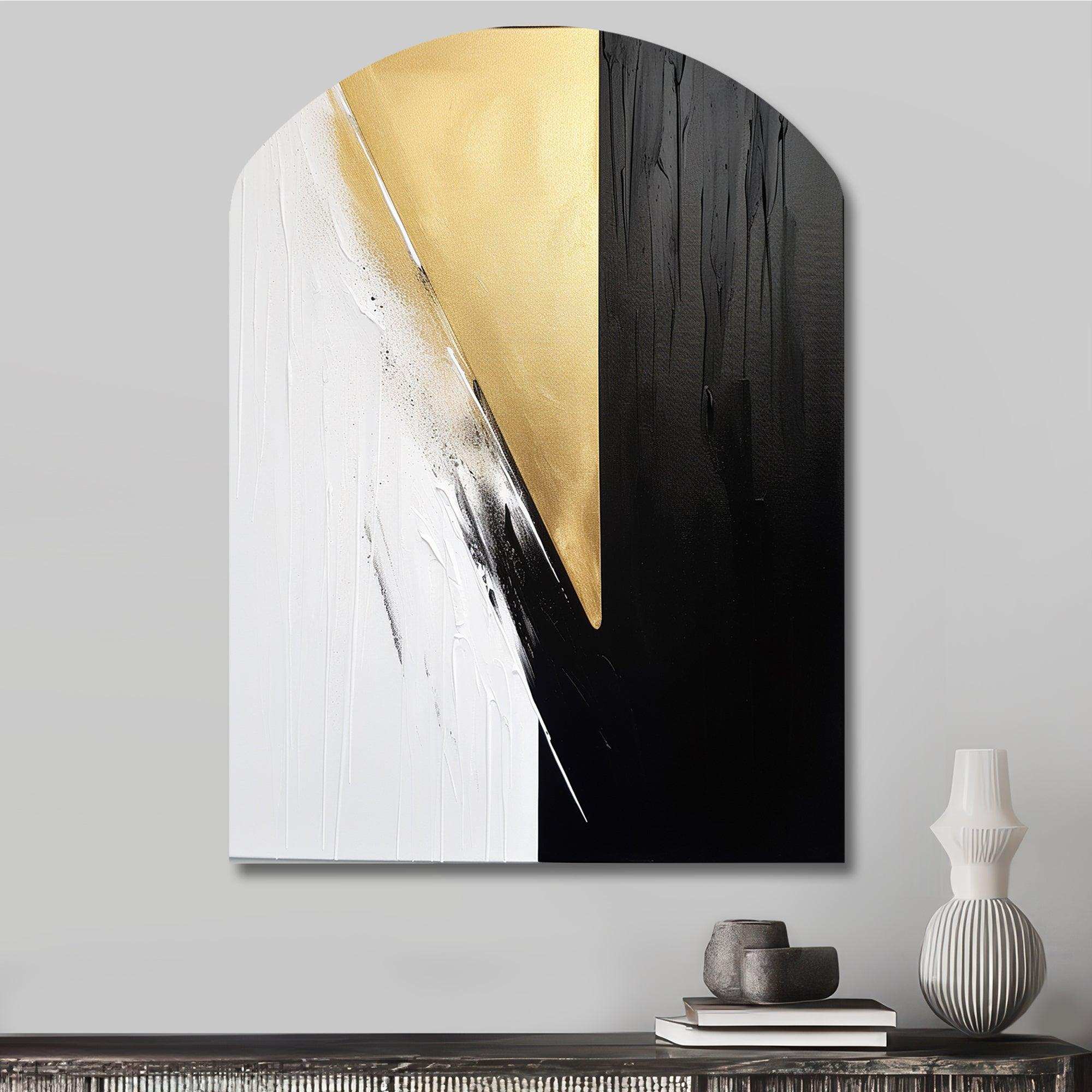 Minimal Joy In Black And Gold IV - Asymmetric Metal Wall Art