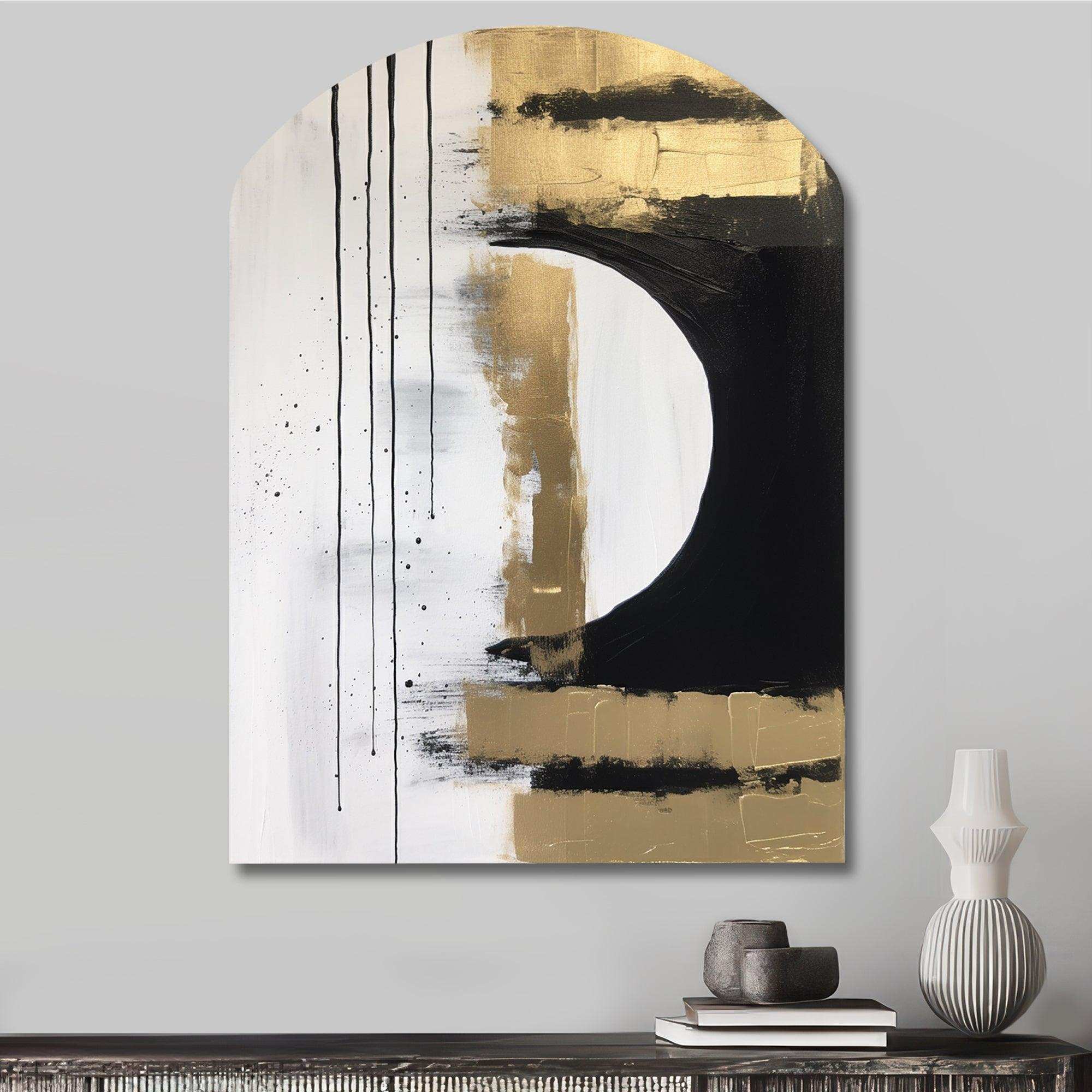 Minimal Joy In Black And Gold V - Asymmetric Metal Wall Art