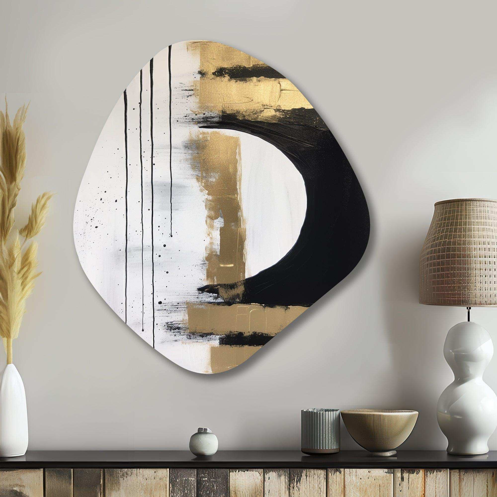 Minimal Joy In Black And Gold V - Asymmetric Metal Wall Art