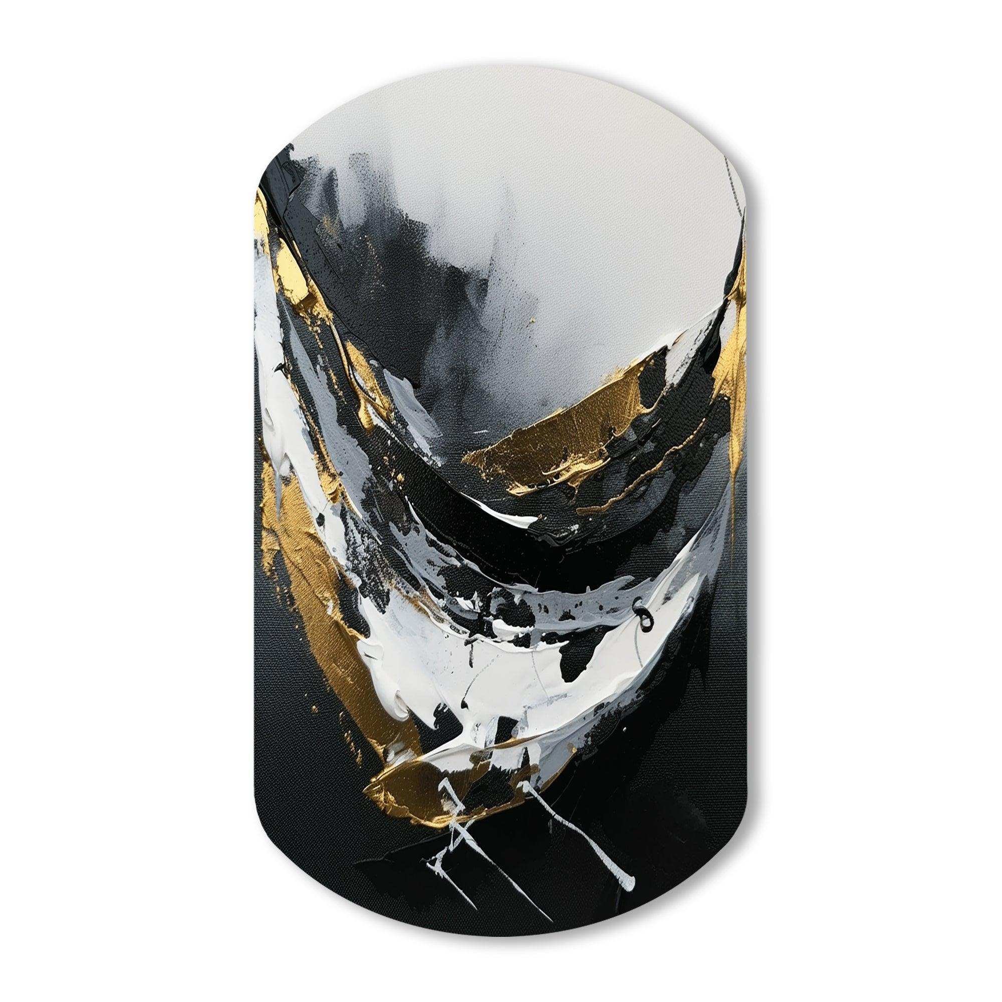 Minimal Joy In Black And Gold X - Asymmetric Metal Wall Art