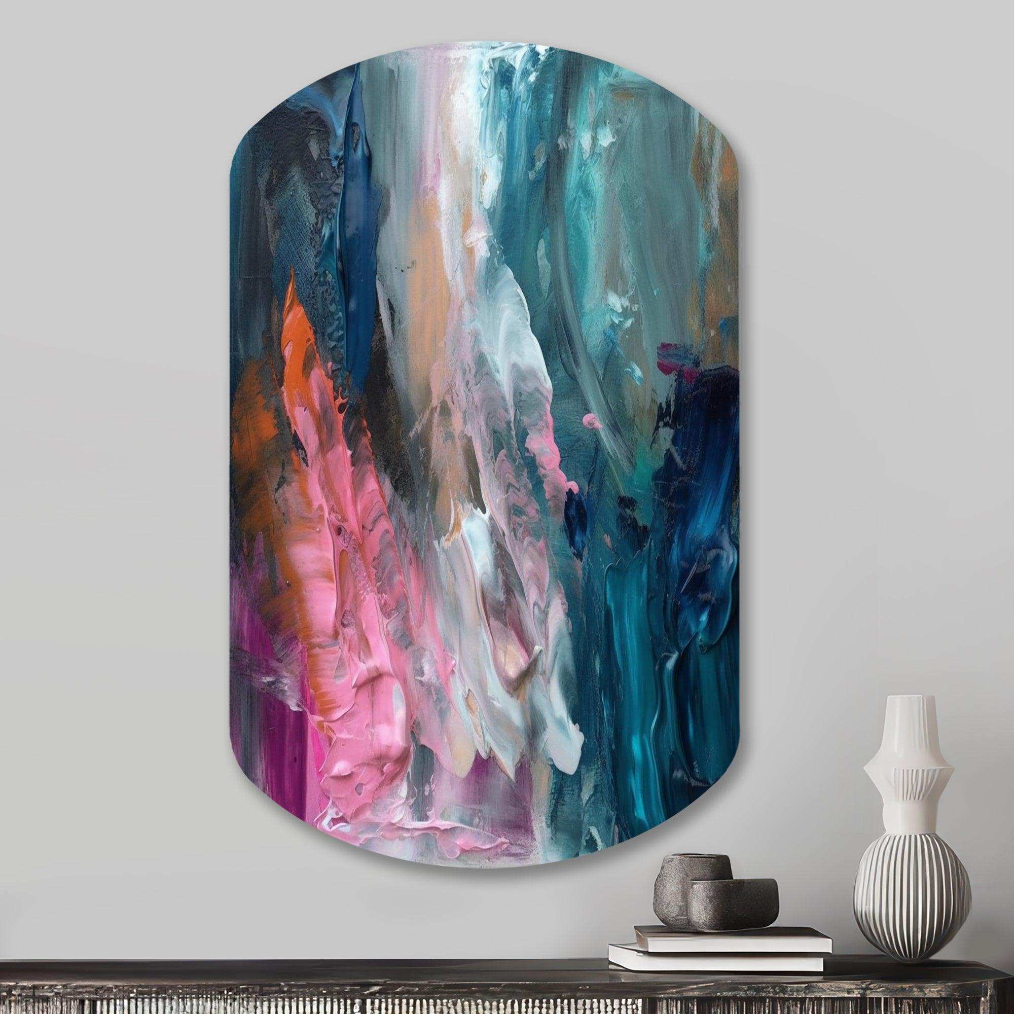 Modern Blue and Pink Abstract - Asymmetric Metal Wall Art