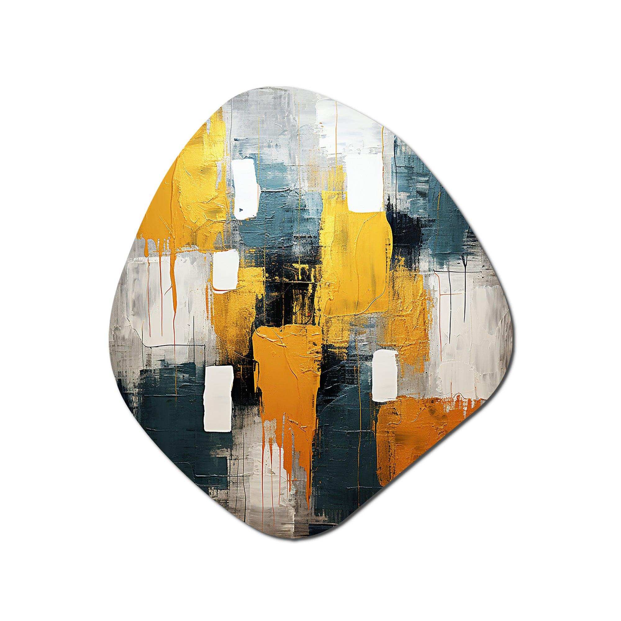 Bliss Of Happiness In Yellow And Blue VI - Asymmetric Metal Wall Art