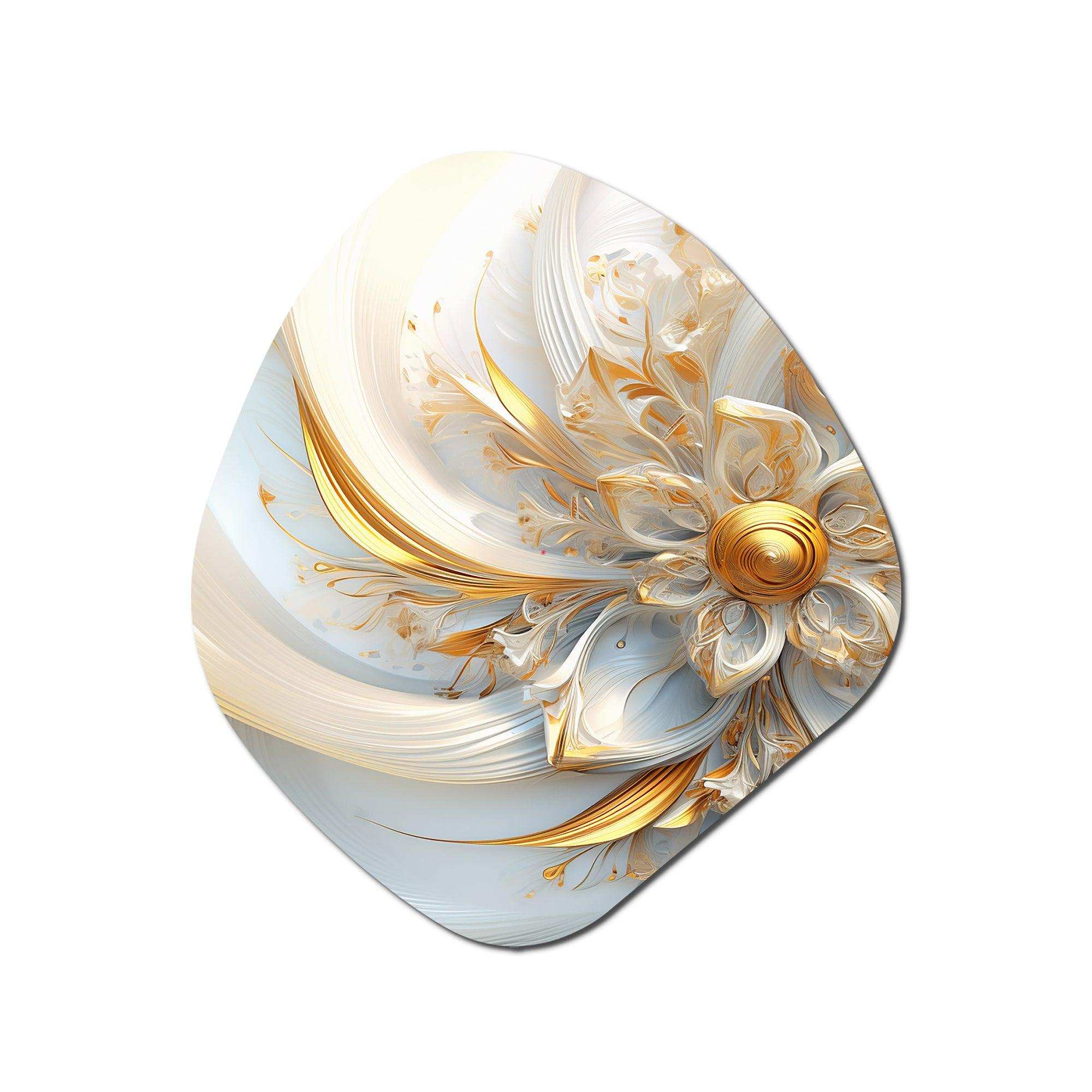 Whirling While Glam Fractals In Gold And White I - Asymmetric Metal Wall Art