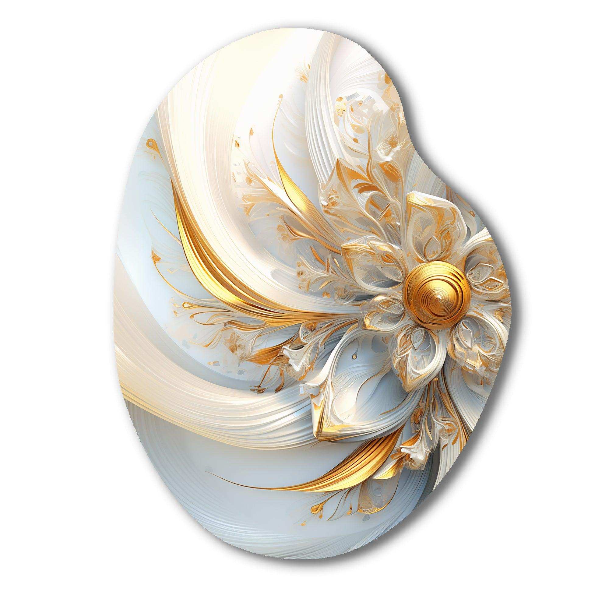 Whirling While Glam Fractals In Gold And White I - Asymmetric Metal Wall Art