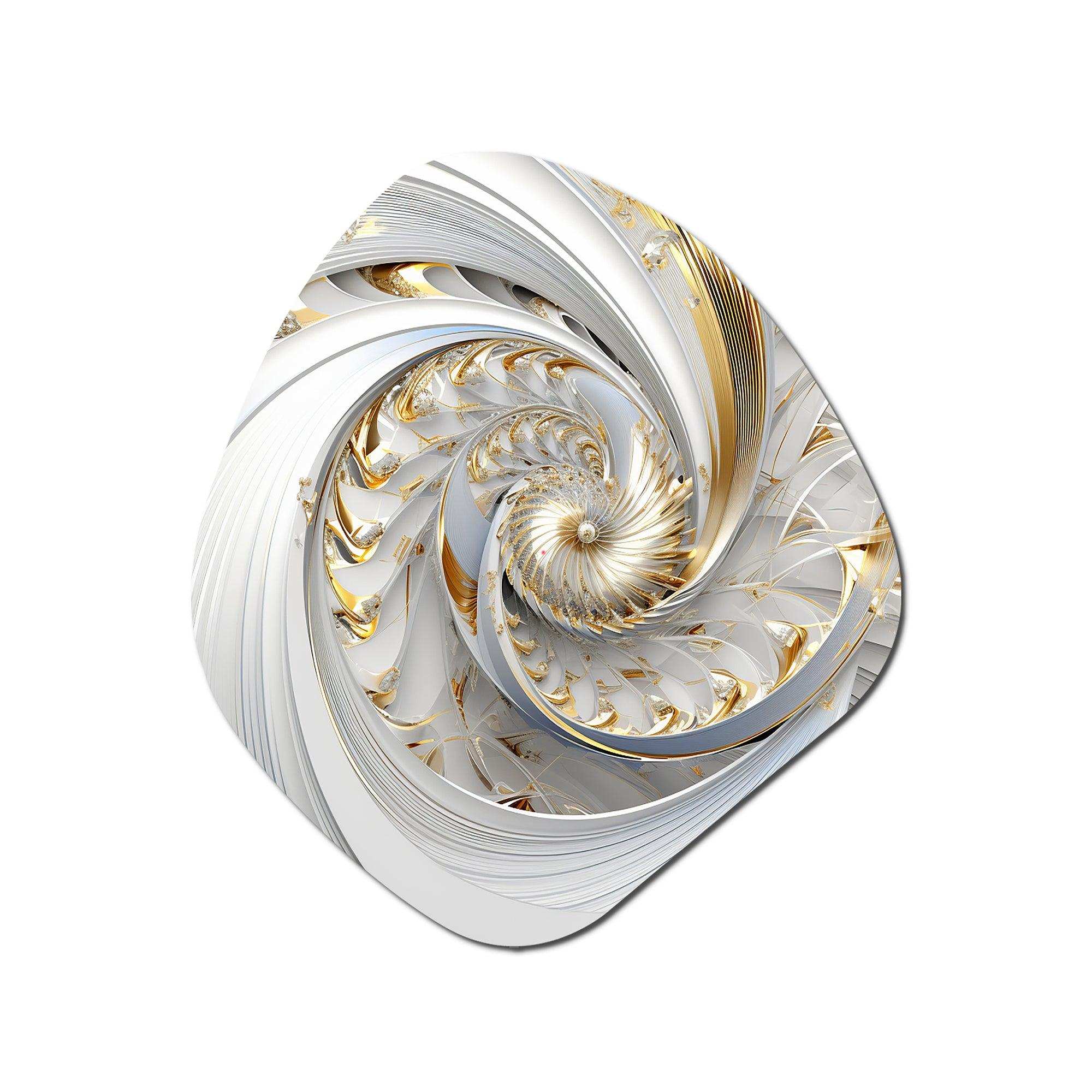 Whirling While Glam Fractals In Gold And White III - Asymmetric Metal Wall Art