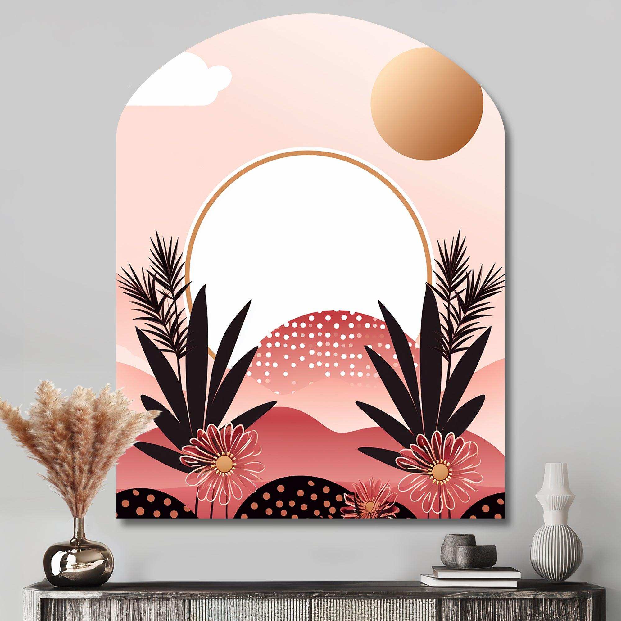 Boho Dreams Abstract Landscape In Vintage Pink I - Asymmetric Metal Wall Art