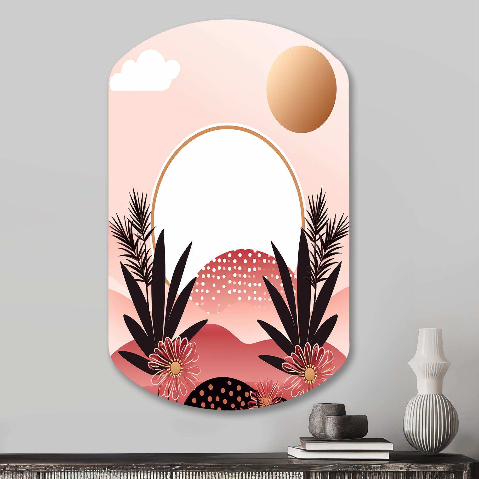 Boho Dreams Abstract Landscape In Vintage Pink I - Asymmetric Metal Wall Art