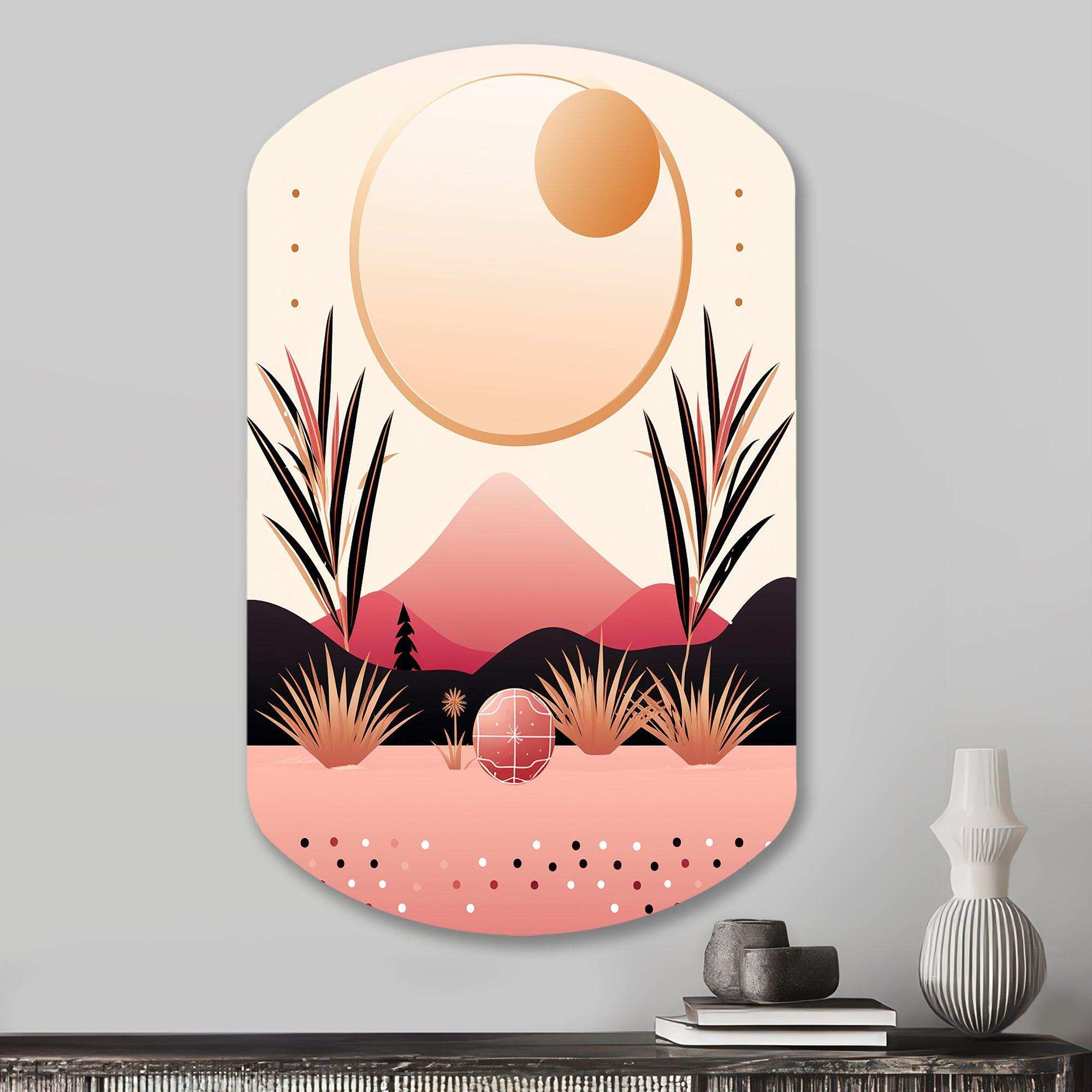 Boho Dreams Abstract Landscape In Vintage Pink III - Asymmetric Metal Wall Art