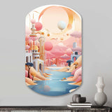 Boho Dreams River Landscape Vintage Blue Pink - Asymmetric Metal Wall Art