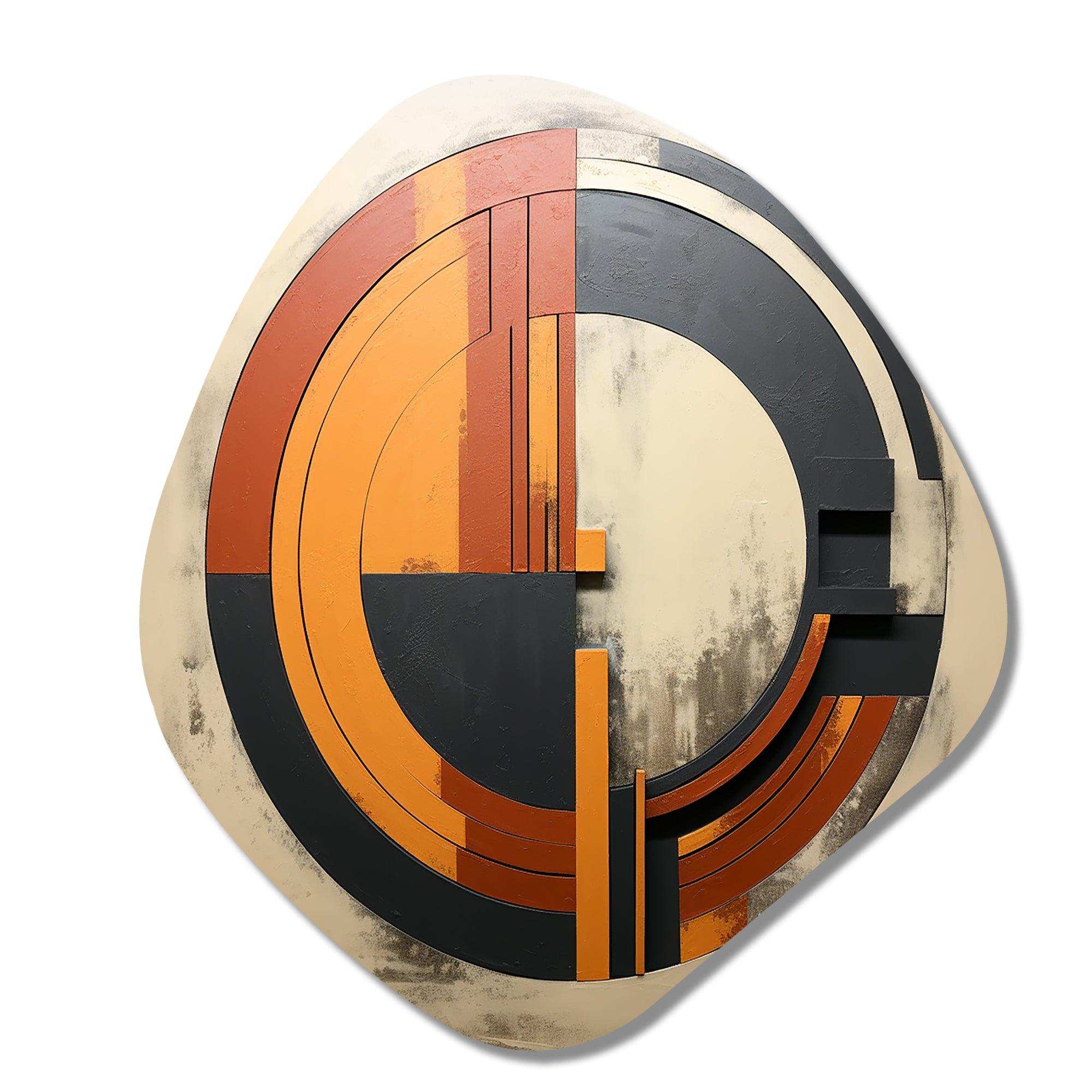 Midcentury Geometric Abstract In Retro Orange - Asymmetric Metal Wall Art