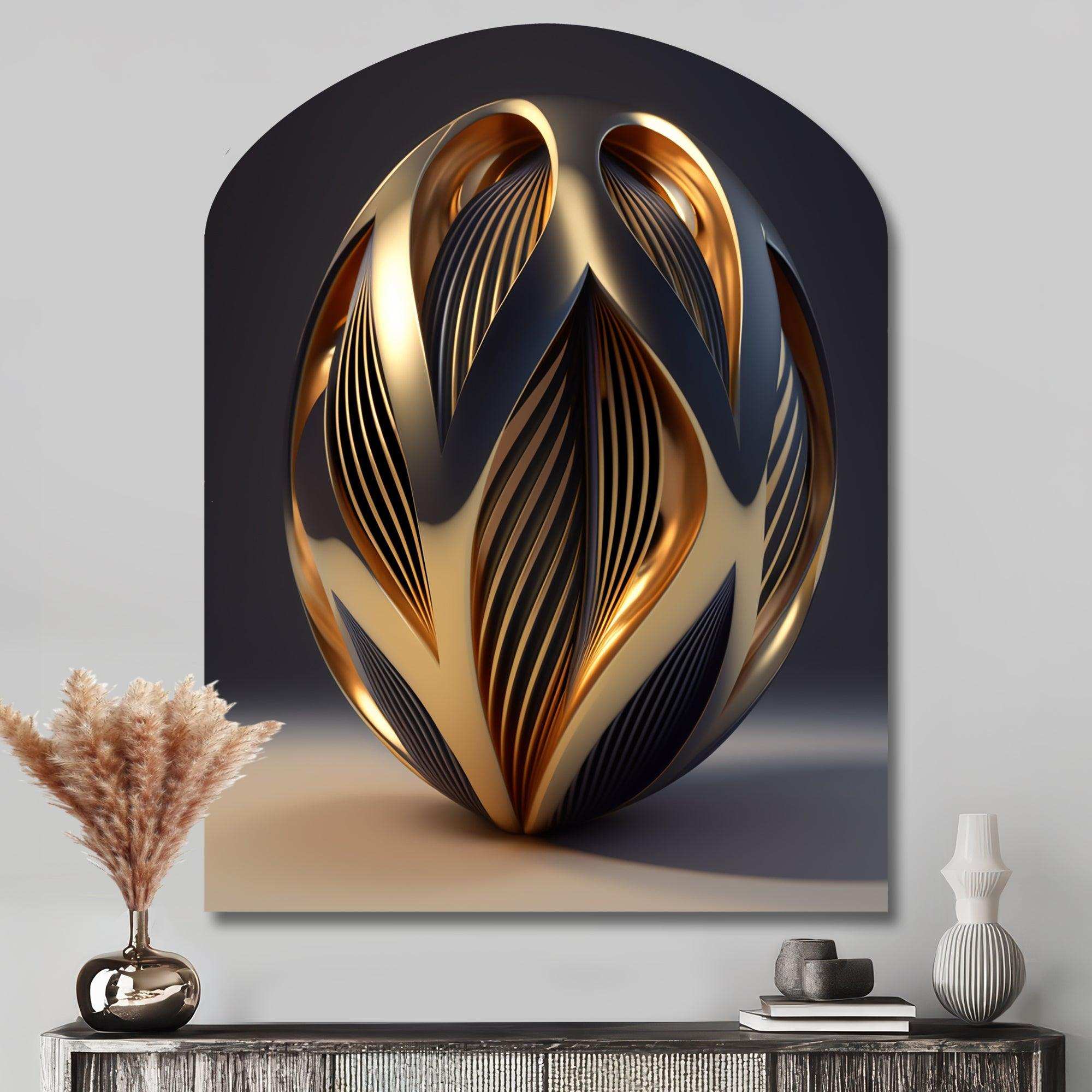 Op-Art Retro Gold Geometric Dimensions V - Asymmetric Metal Wall Art
