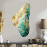 Morning Bliss Gold And Teal Marble Art Gold - Asymmetric Metal Wall Art