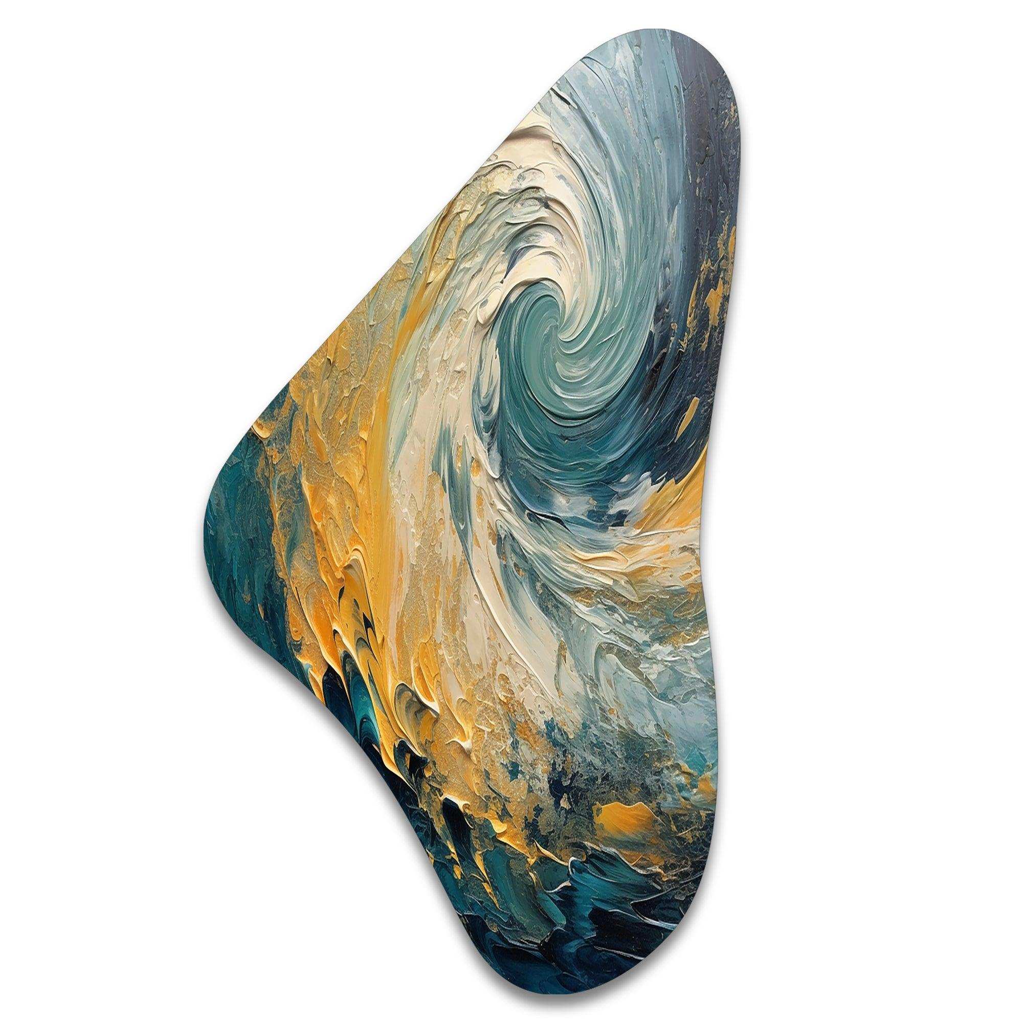 Golden Ocean Spiral Waves Painting - Asymmetric Metal Wall Art