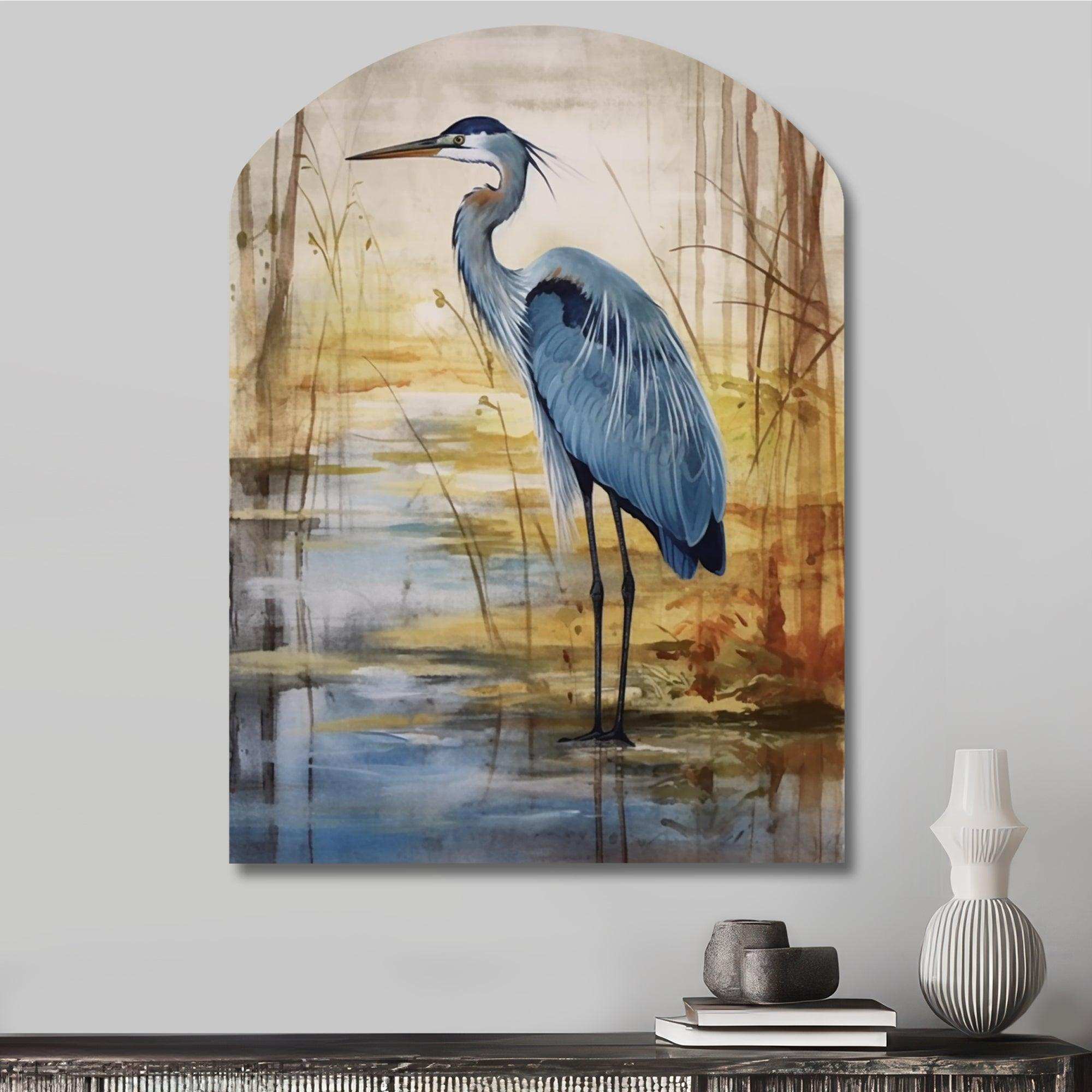 Blue Heron By The Watersite Watercolor - Asymmetric Metal Wall Art