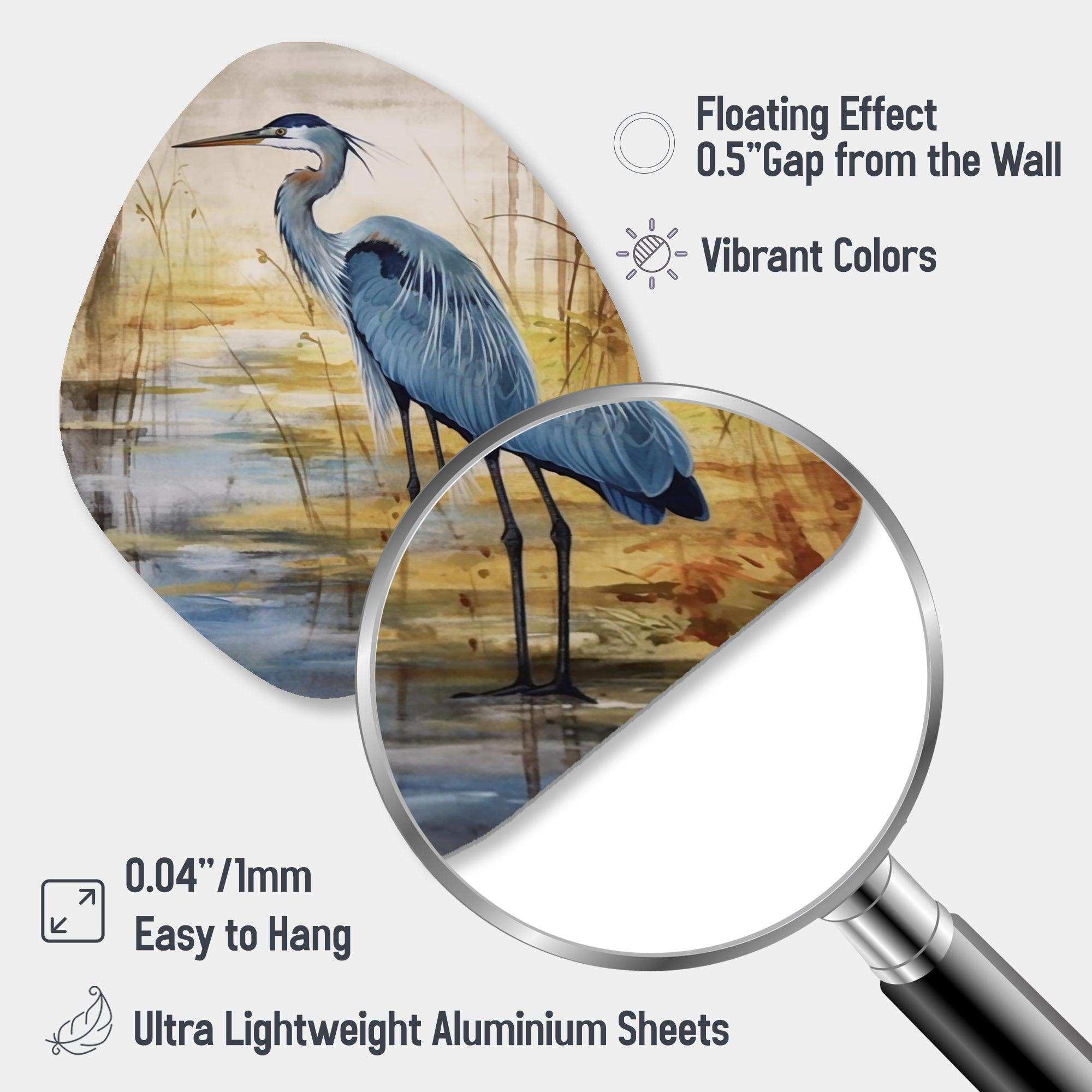 Blue Heron By The Watersite Watercolor - Asymmetric Metal Wall Art