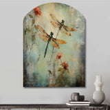 Vintage Painting Of Dragonfly Flying - Asymmetric Metal Wall Art