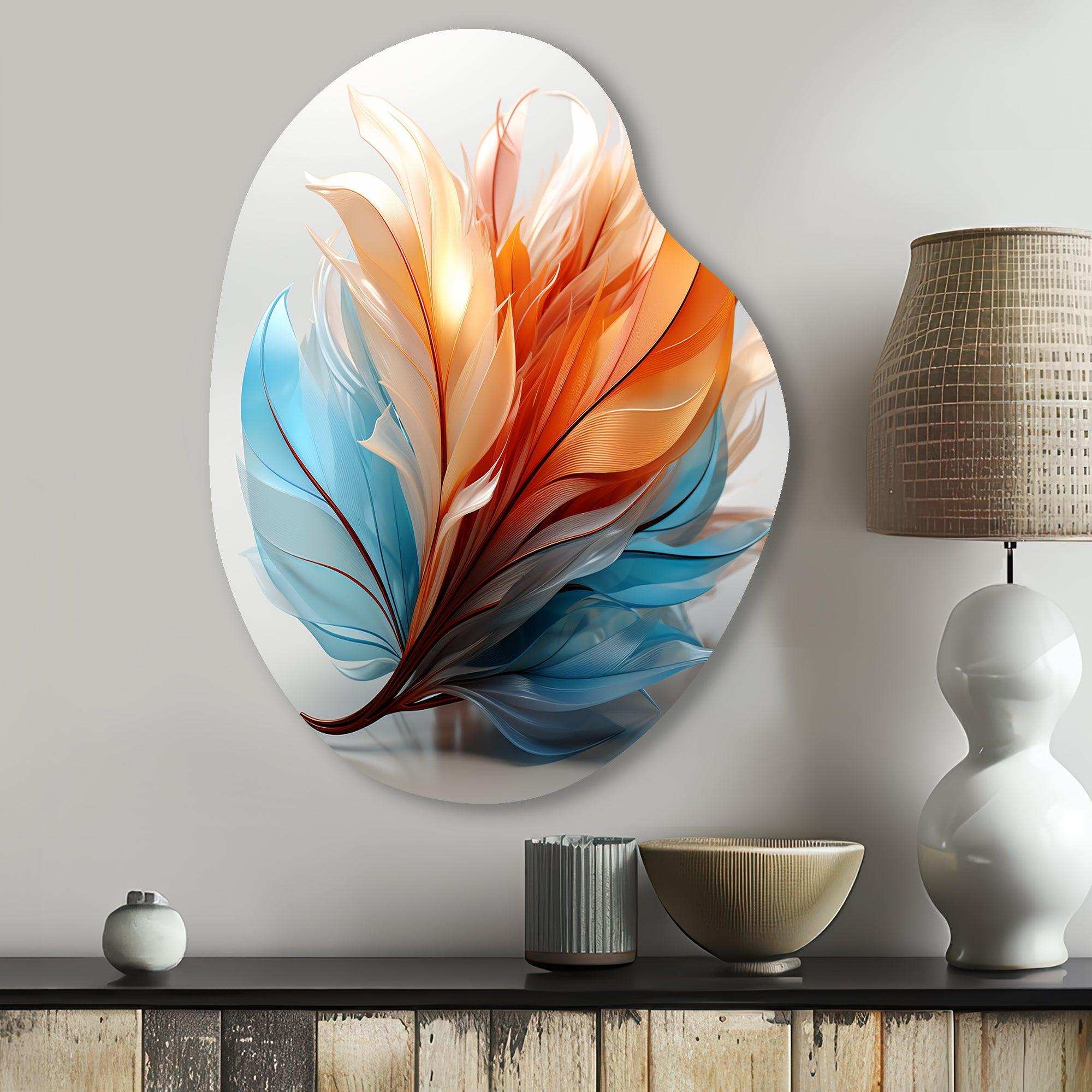 Fractal Boho Feather Amber Orange And Turquoise I - Asymmetric Metal Wall Art