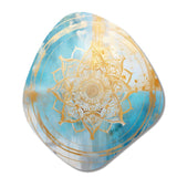 Divine Mandala Delicate Gold Gentle Turquoise - Asymmetric Metal Wall Art