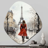 Fashionista In Red Vintage Paris Watercolor - Asymmetric Metal Wall Art