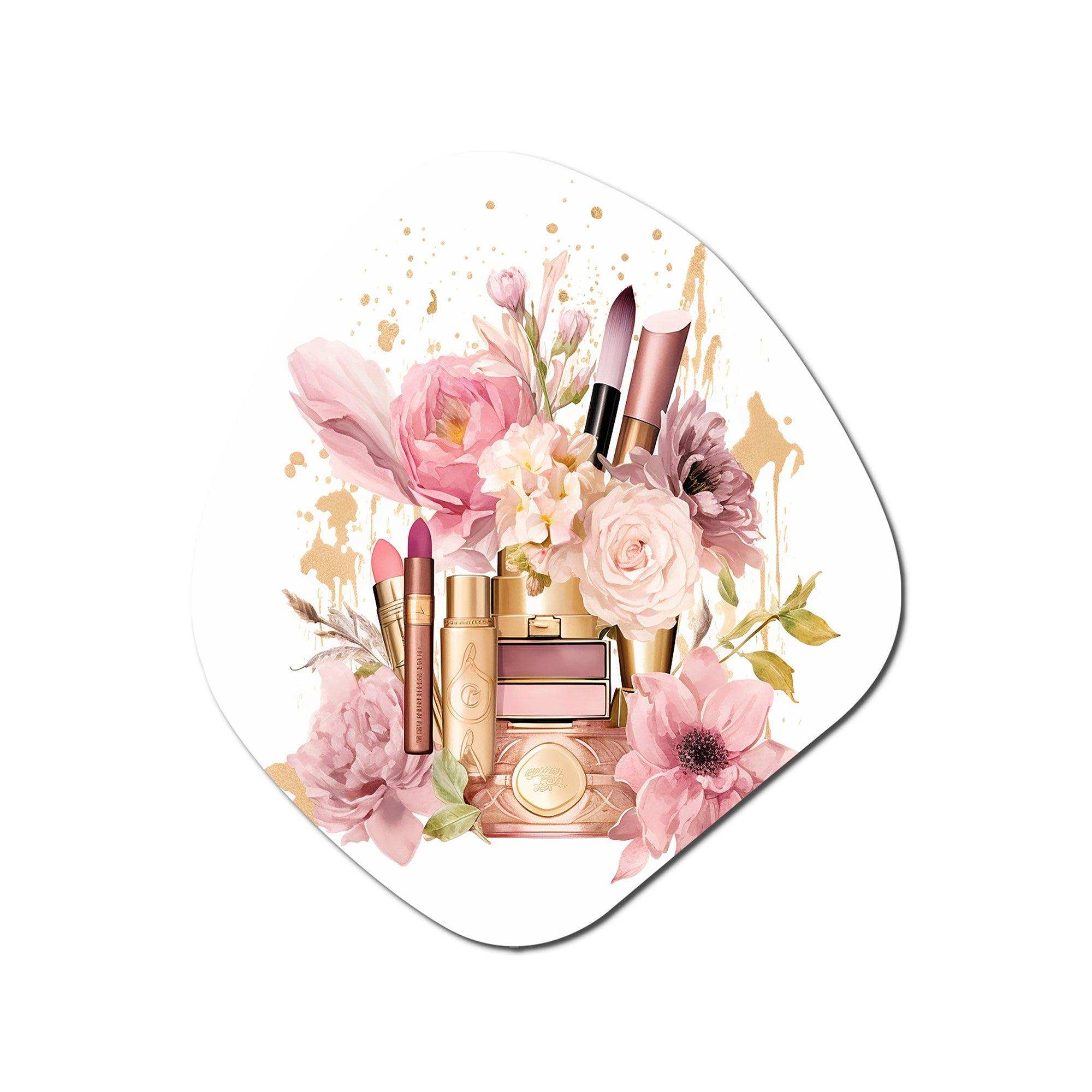 Pink & Gold Cosmetics Boho Chic Beauty Make-up III - Asymmetric Metal Wall Art