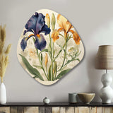 Blue and Gold Iris Vintage Illustration - Asymmetric Metal Wall Art