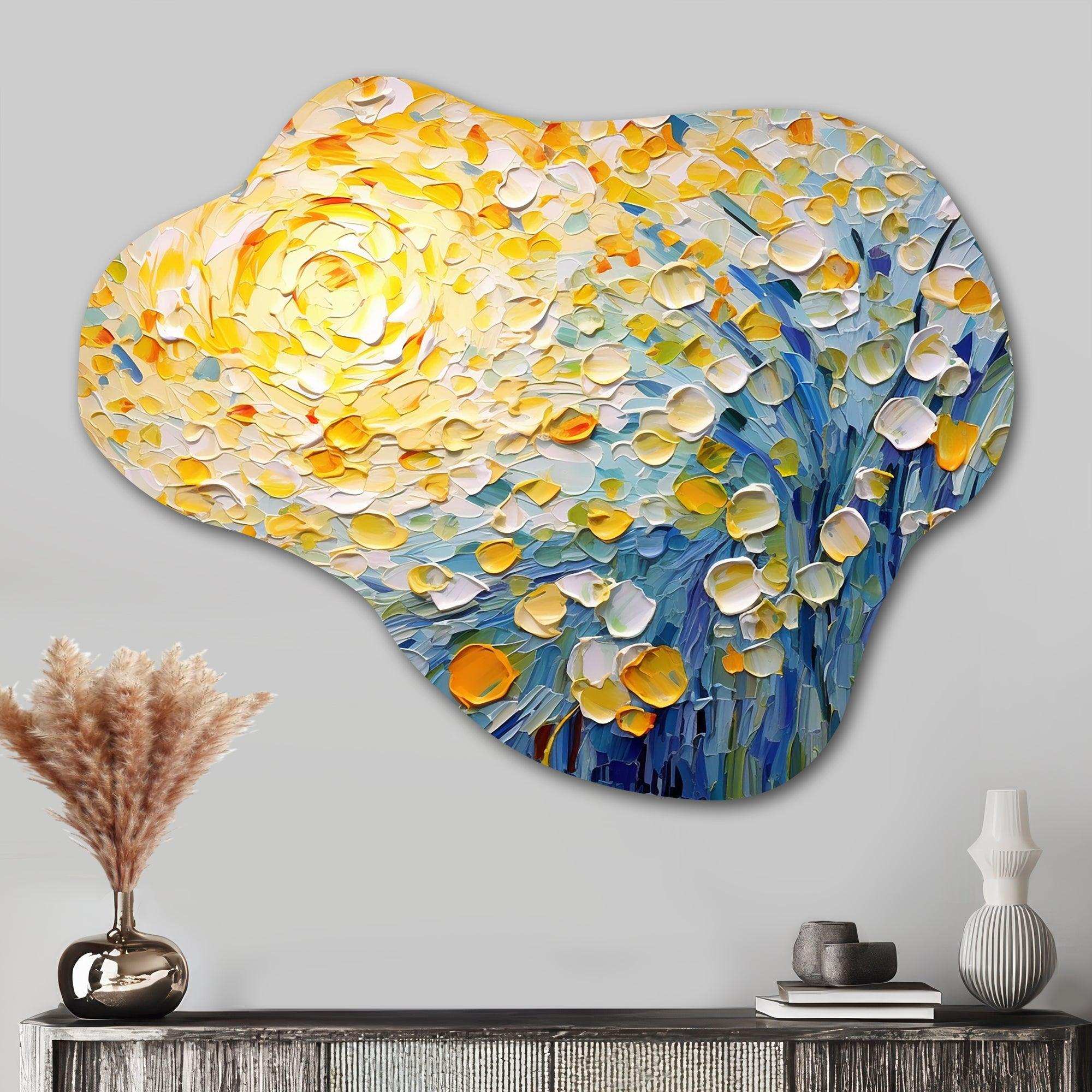 Blossoming Summer Buttercups Flower Field - Asymmetric Metal Wall Art