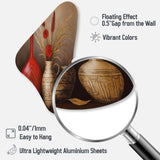 Still Life Red Vase With Wheat And Red Flowers - Asymmetric Metal Wall Art