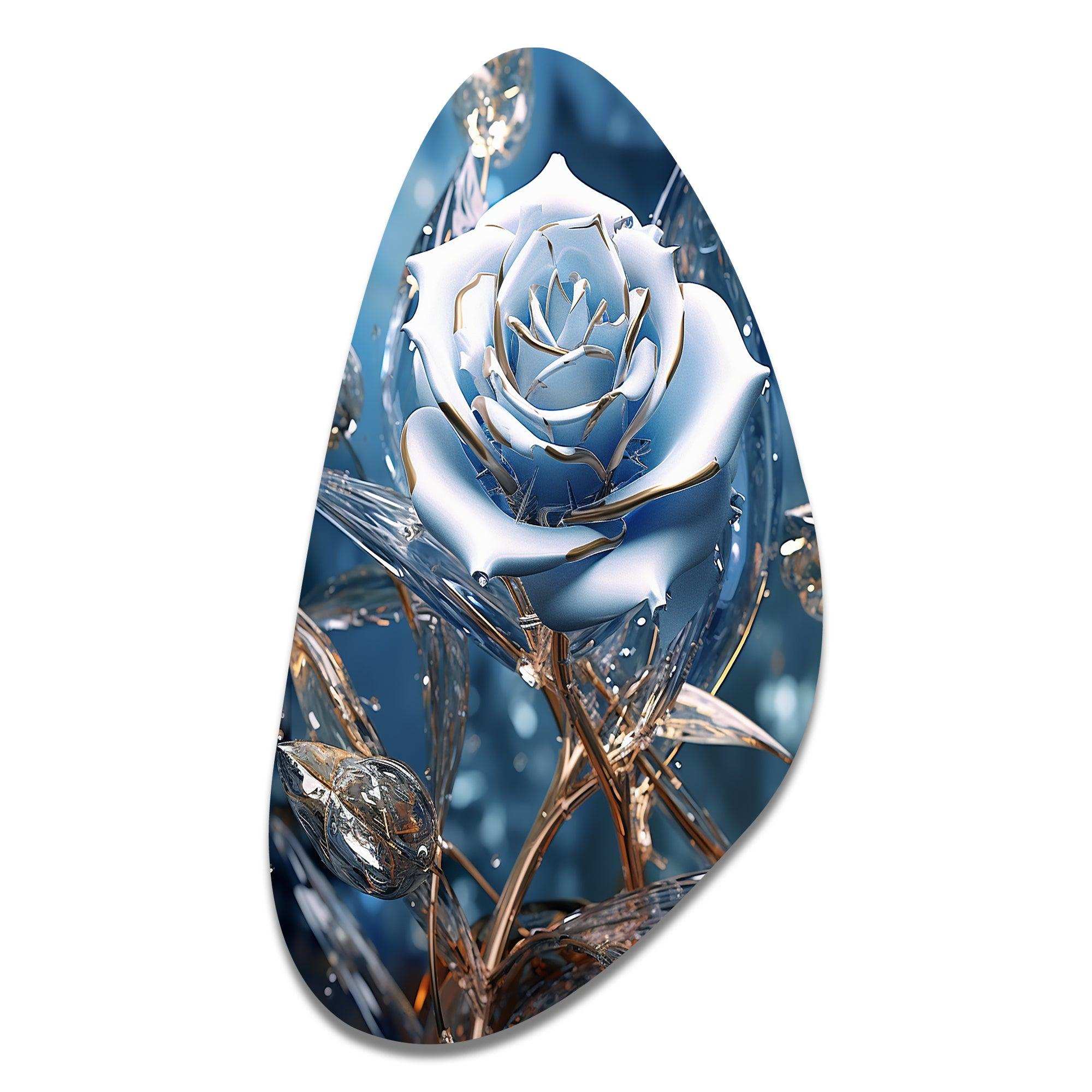 Gilded Blue Rose Shining In The Morning Light - Asymmetric Metal Wall Art
