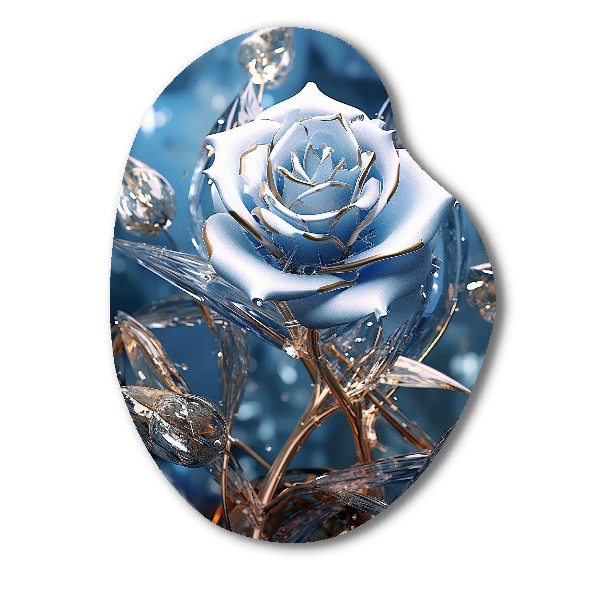 Gilded Blue Rose Shining In The Morning Light - Asymmetric Metal Wall Art