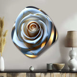 Exquiste White Rose With Gilded Glam Petals I - Asymmetric Metal Wall Art