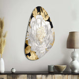 Exquisite White Rose Blooming Floral Gold Glam - Asymmetric Metal Wall Art