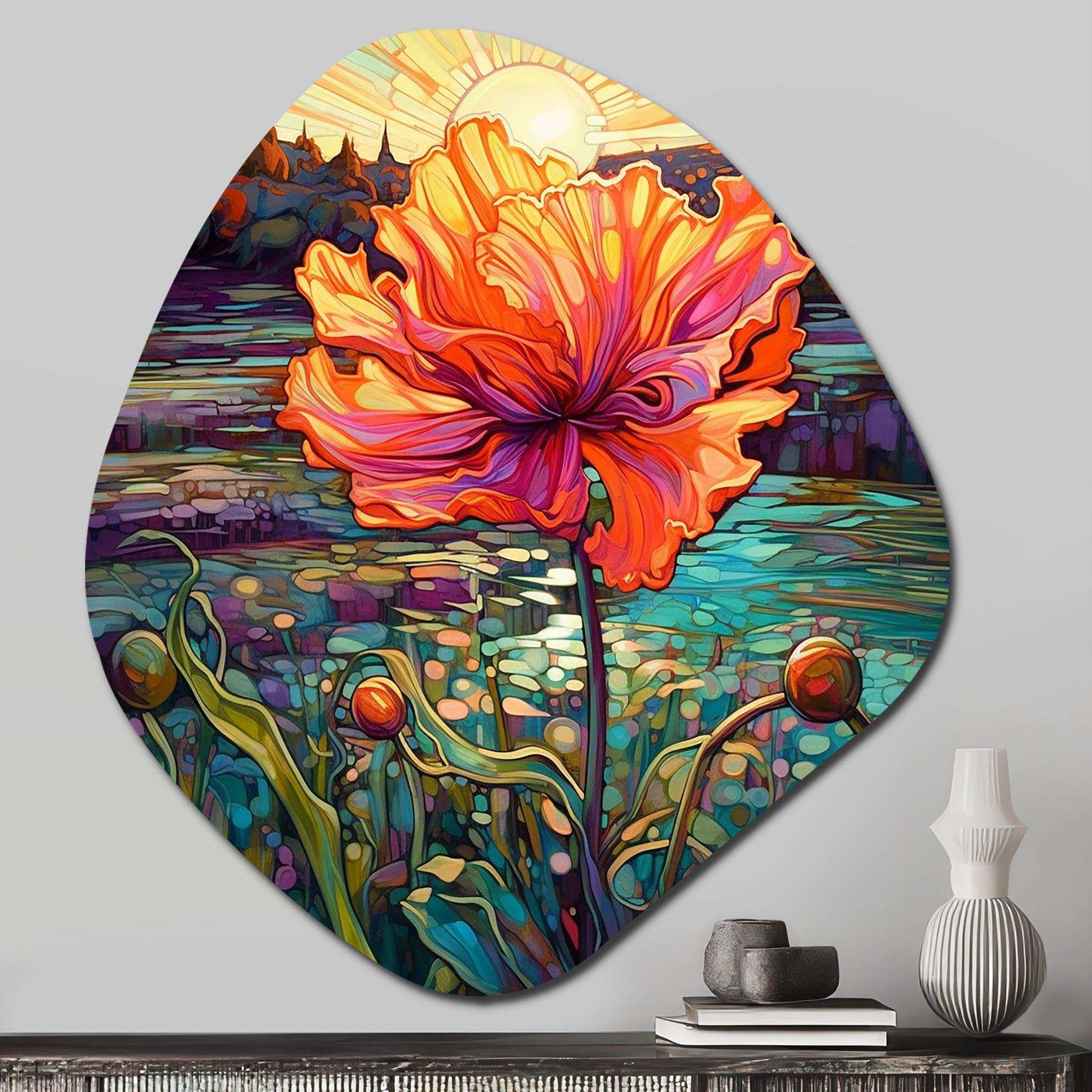 Glorious Pink Hibiscus By The Waterside - Asymmetric Metal Wall Art