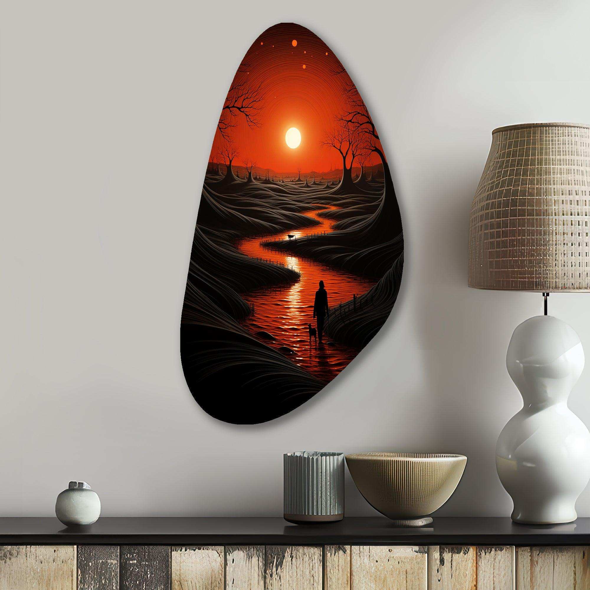 Magical Sunset Over Minimal River Landscape I - Asymmetric Metal Wall Art