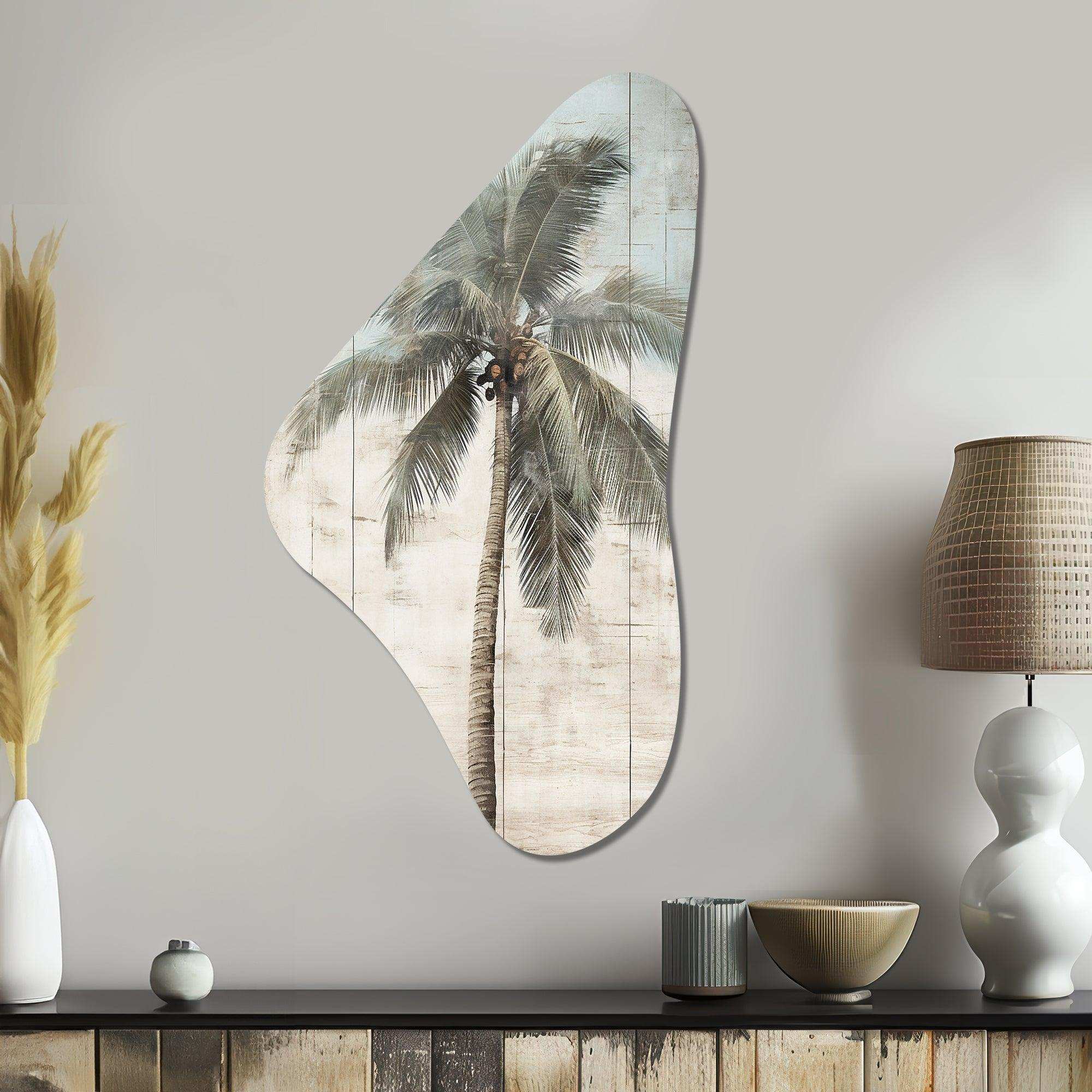 Tropical Palm Tree In Faded Retro Colors - Asymmetric Metal Wall Art